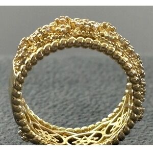 Filigree Band Ring With Intricate Design and Diamond Accents 7 NEW